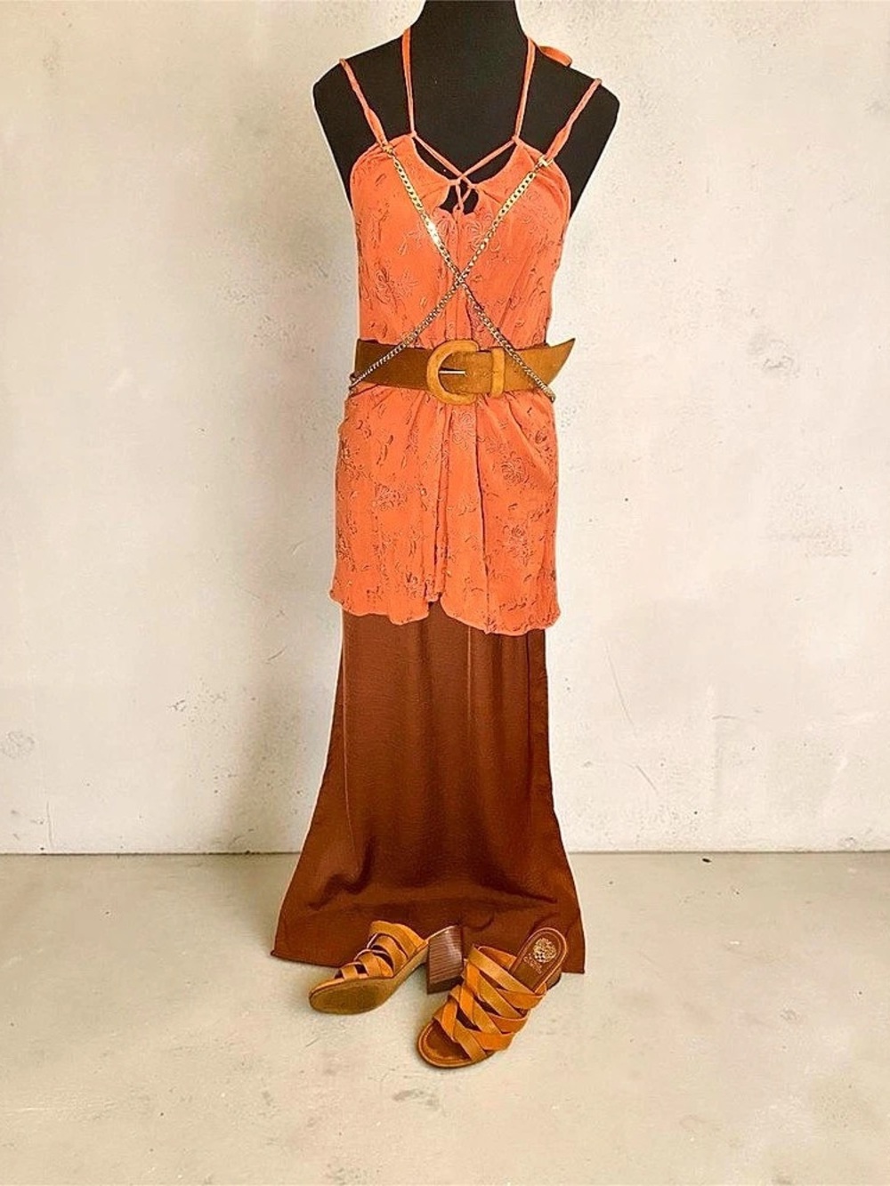 Floral Maxi Dress in Orange & Brown Like New